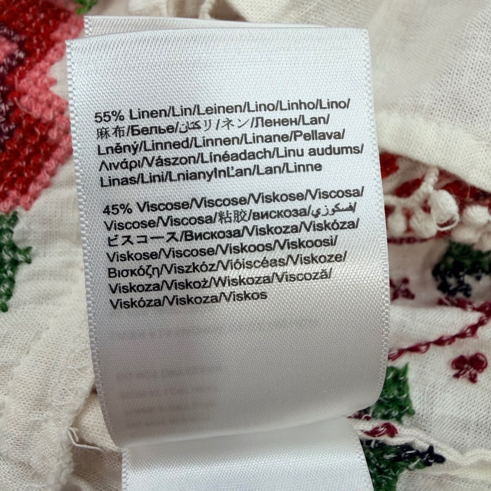 Farm Rio Cross Stitch Floral Linen Blend Mini Dress White Red Size S 318237 - Picture 5 of 9